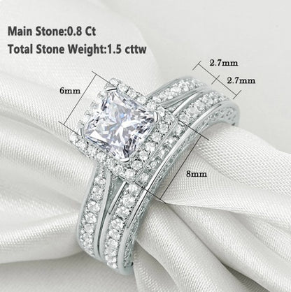 2Pcs Exquisite 925 Sterling Silver Wedding Ring